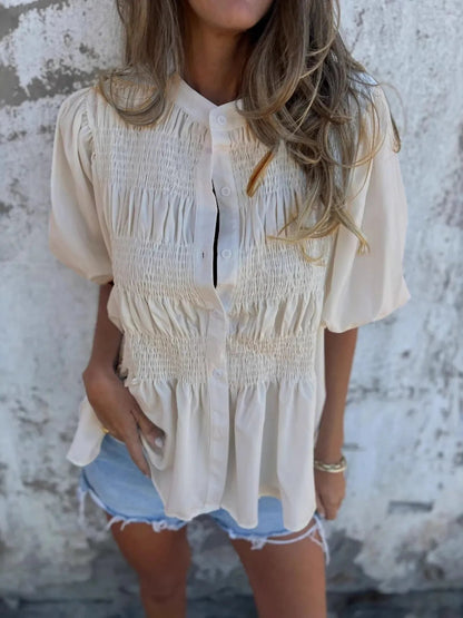 Lanie - Bluse mit Puffärmeln, Knopfleiste und Volant-Saum