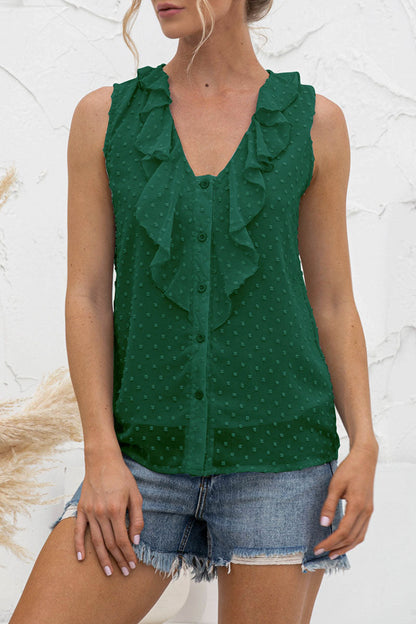 Jessica - Casual-Top ohne Ärmel mit V-Ausschnitt und Knöpfen