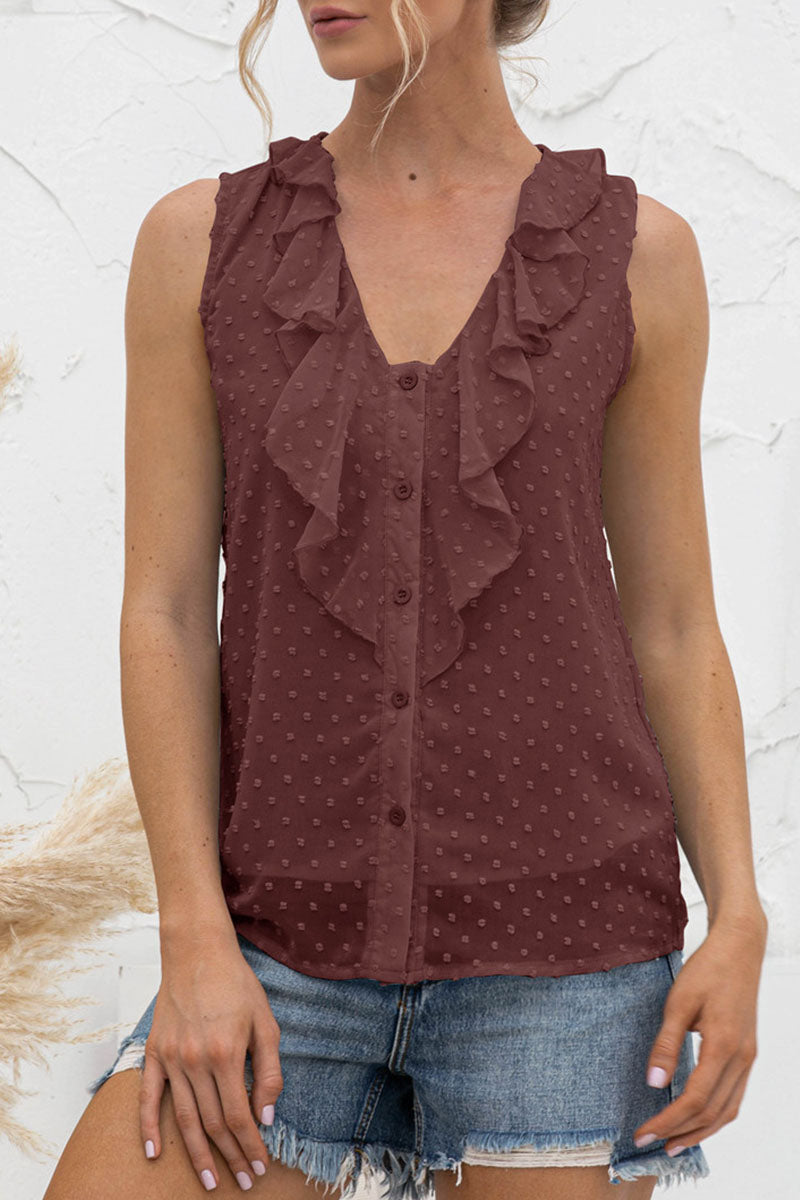 Jessica - Casual-Top ohne Ärmel mit V-Ausschnitt und Knöpfen