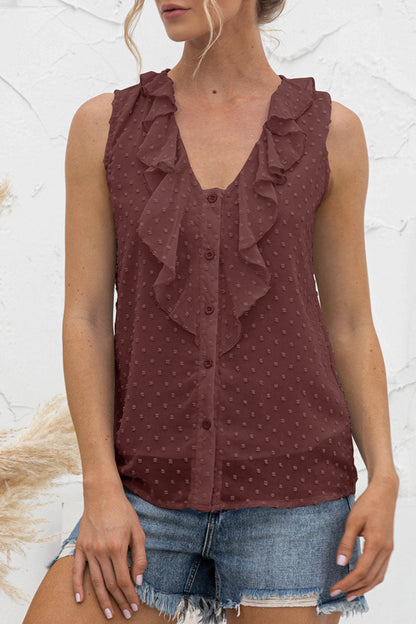 Jessica - Casual-Top ohne Ärmel mit V-Ausschnitt und Knöpfen