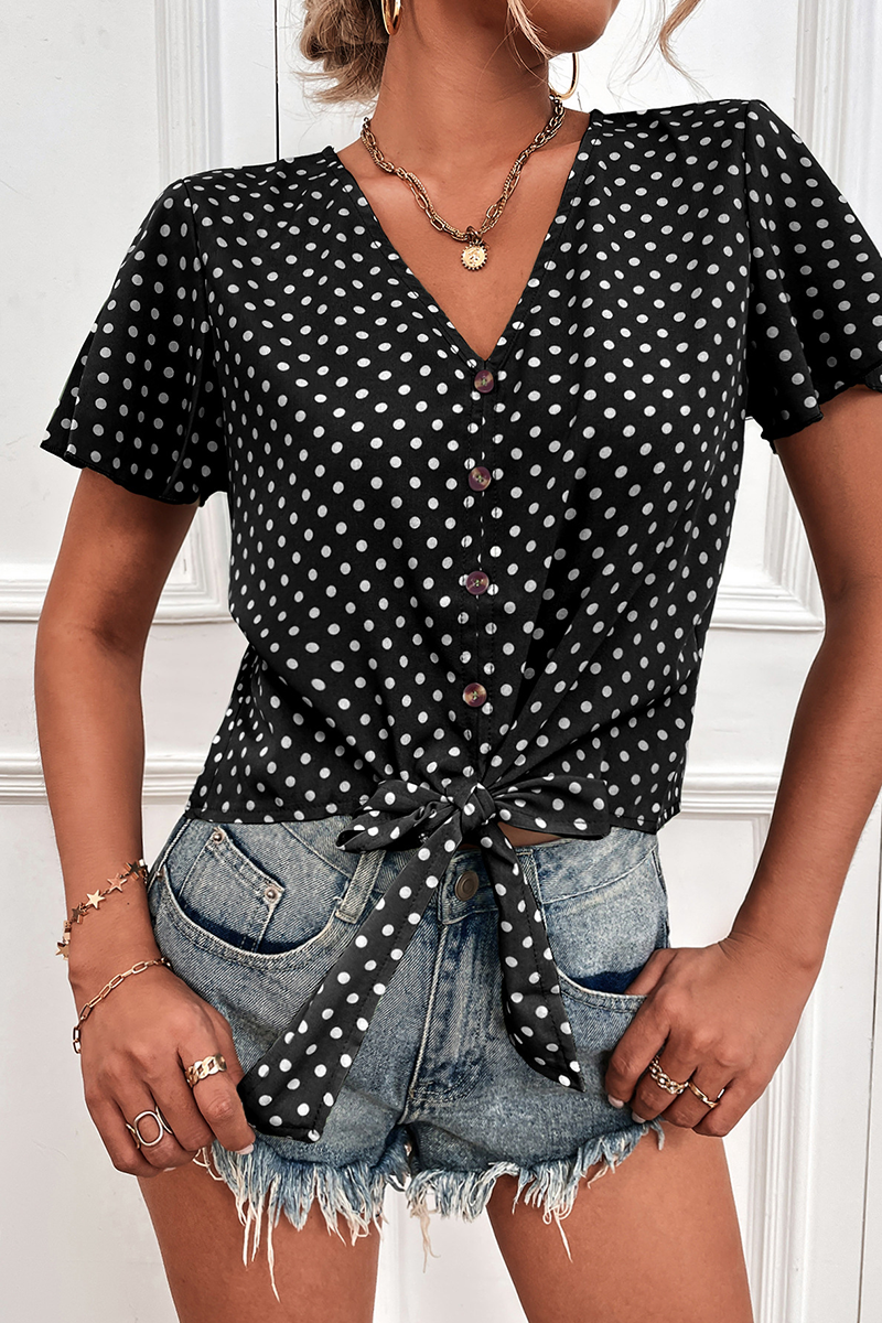 Raina - Spitzenbluse mit V-Ausschnitt und Punkten
