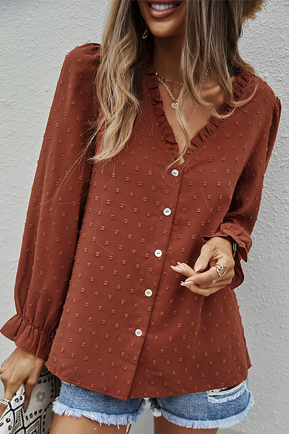 Evelina - Langarmbluse mit V-Ausschnitt und zartem Spitzen-Detail