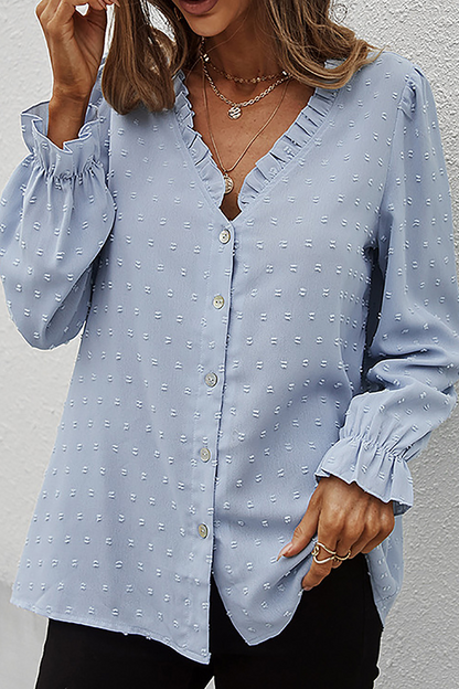 Evelina - Langarmbluse mit V-Ausschnitt und zartem Spitzen-Detail