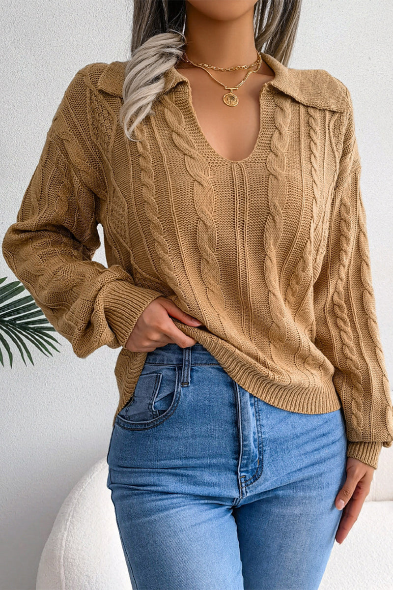 Zoey - Elegante Langarm-Strickbluse mit U-Ausschnitt und Rollkragen