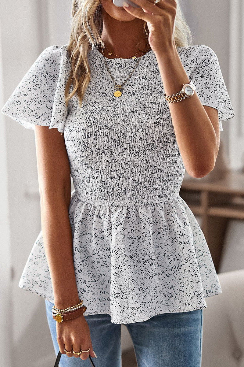 Louisa - Stylische Kurzarmbluse mit Blumenmuster und Volant-Saum