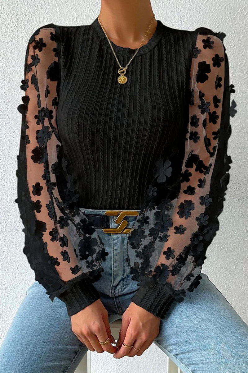 Joanna - Schicke Langarmbluse aus floraler Spitze