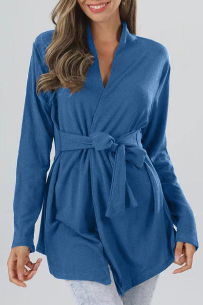 Lindzay - Lässige Strickjacke mit V-Ausschnitt, Langarm und Taillenbindung