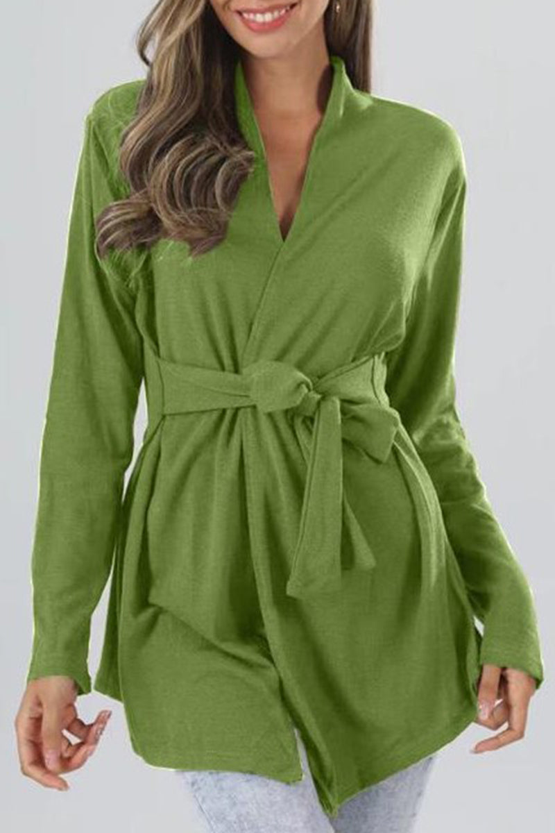 Lindzay - Lässige Strickjacke mit V-Ausschnitt, Langarm und Taillenbindung