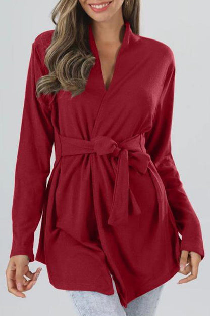 Lindzay - Lässige Strickjacke mit V-Ausschnitt, Langarm und Taillenbindung