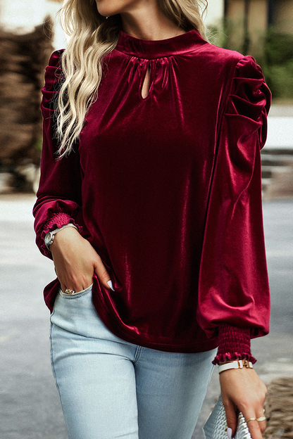 Evamae - Elegante Bluse mit hohem Kragen und langen Ärmeln