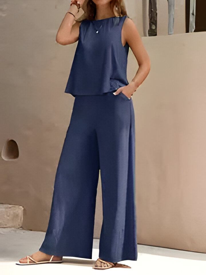 Olivia | Stylisches ärmelloses Oberteil und Hose mit weitem Bein für Frauen