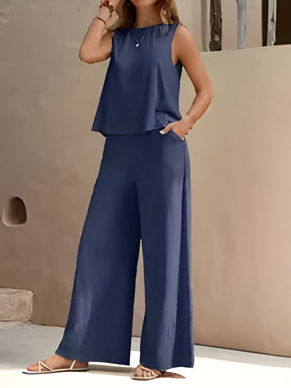 Olivia | Stylisches ärmelloses Oberteil und Hose mit weitem Bein für Frauen