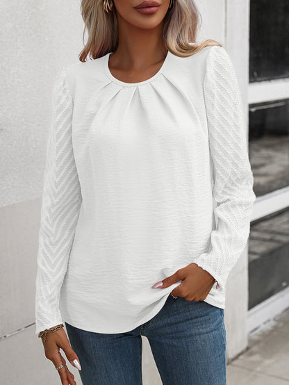 Annalise - Elegante Bluse mit ausgestellten langen Ärmeln und gerafftem Rundhalsausschnitt