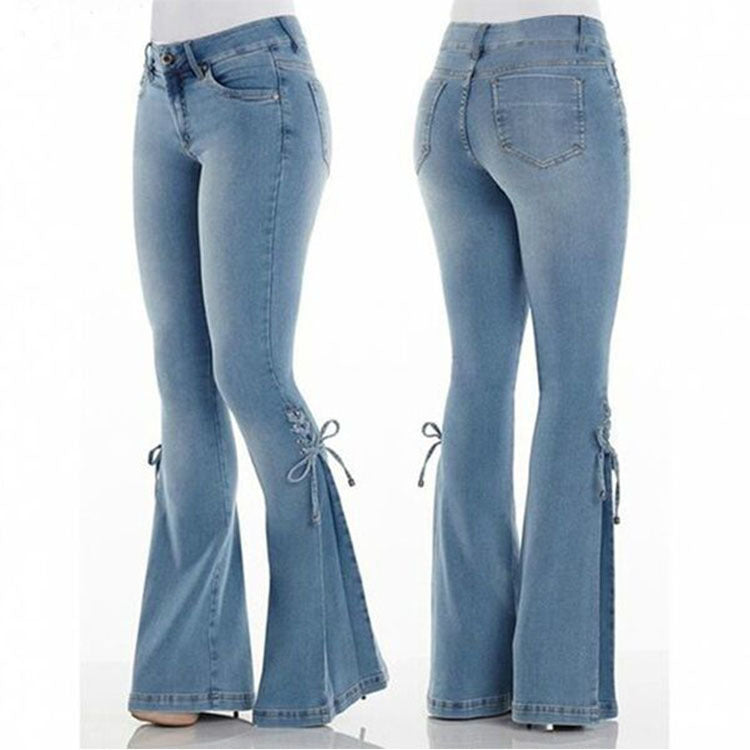 Britney - Hochgeschnittene Jeans mit weitem Bein und Schnürung für Frauen