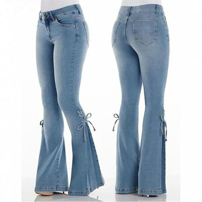 Britney - Hochgeschnittene Jeans mit weitem Bein und Schnürung für Frauen