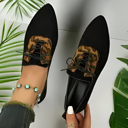 Sabrina | Damen Leopard Print Lace-Up Pointed Toe Flats