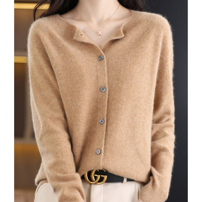 Damen Strickjacke mit O-Ausschnitt aus reiner Merinowoll