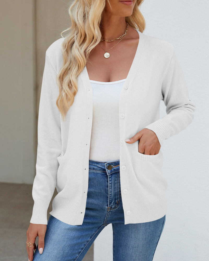 Bessie - Strickjacke mit V-Ausschnitt, Knöpfen, langen Ärmeln und Taschen