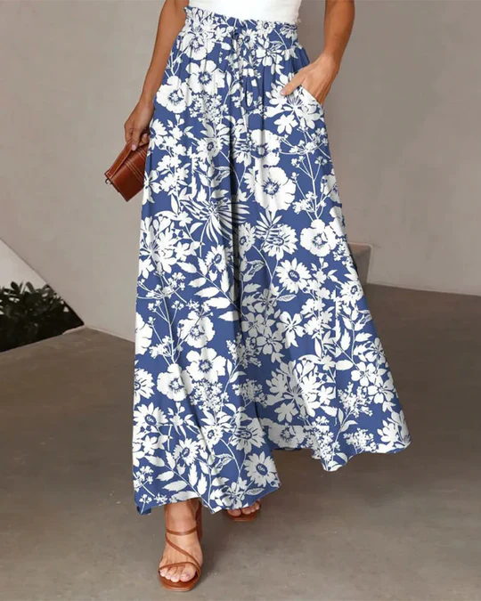 Olivia - Hose mit weitem Bein und floralem Muster