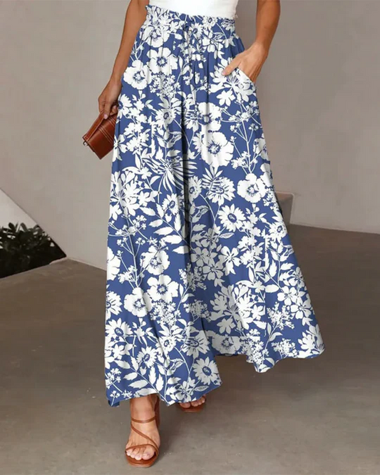 Olivia - Hose mit weitem Bein und floralem Muster