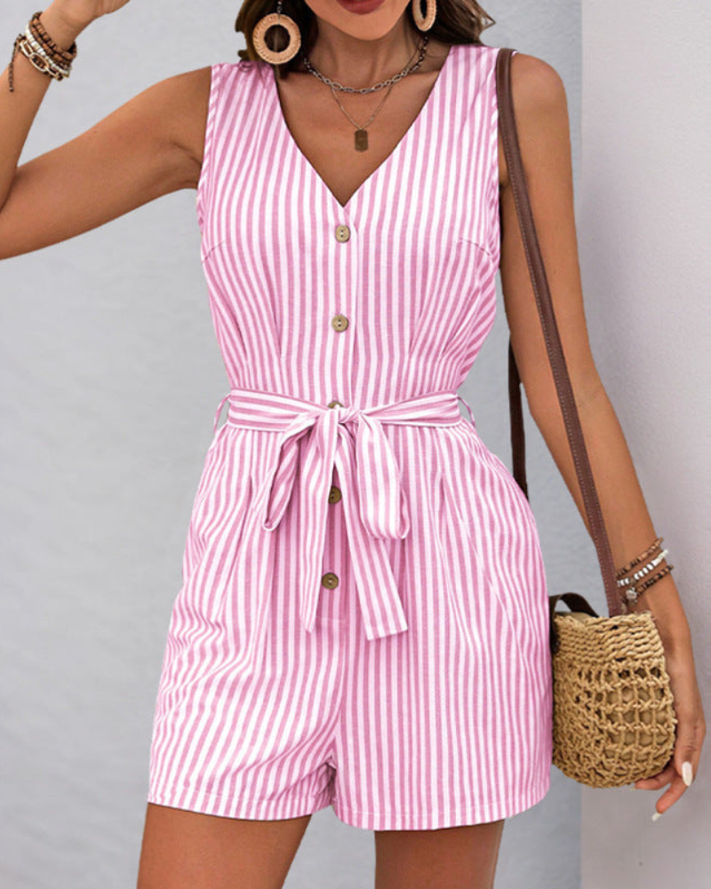 Charis - Eleganter ärmelloser Jumpsuit mit Streifen und Taillengürtel