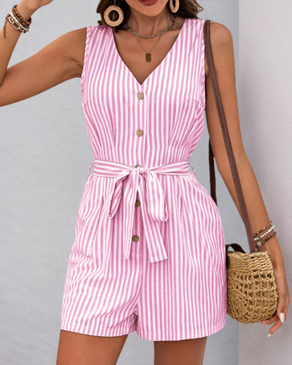 Charis - Eleganter ärmelloser Jumpsuit mit Streifen und Taillengürtel