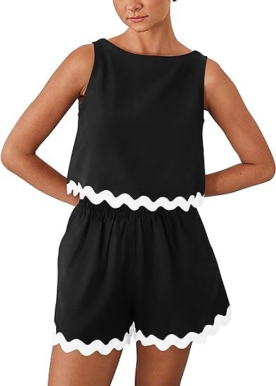 Ada - Damen Rundhalsausschnitt ärmellos mit elastischer Taille Kurz