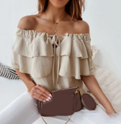 Aira - T-Shirt mit Kordelzugkragen und Lagenlook