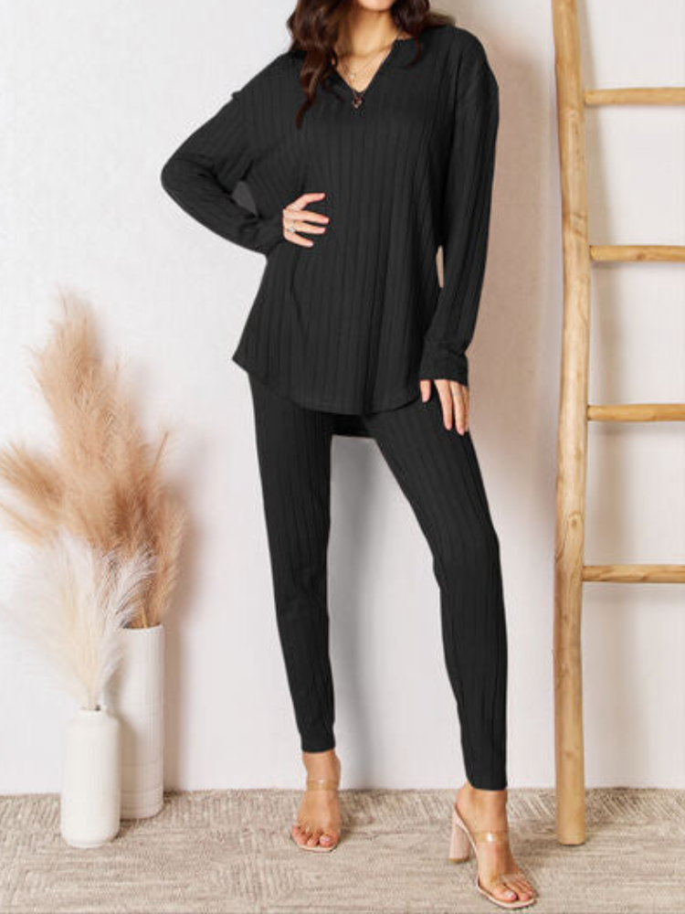 Maura - Lässiges Rippstrick-Pullover- und Hosen-Set