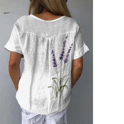 Yna - Aquarell-Lavendel-Blumen bedrucktes Freizeithemd