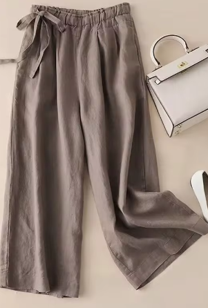 Verena - Khaki Schleife Elastisch Hohe Taille Gerade Hose