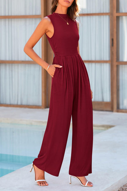 Jasmine - Ärmelloser Jumpsuit im Casual-Stil mit Stehkragen