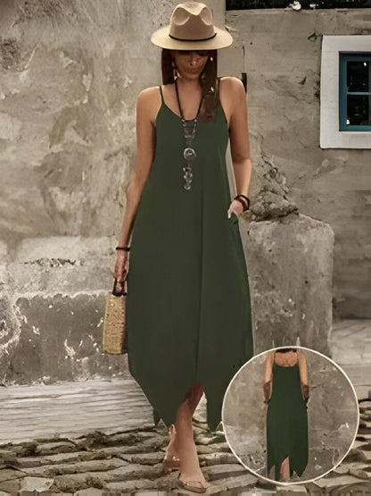 Harmonie | Schickes grünes Spaghetti-Trägerkleid für Frauen