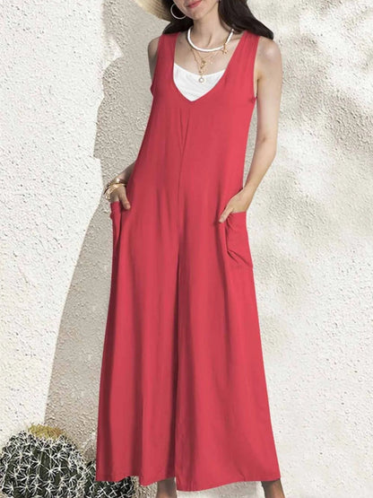 Jemma - Lässiger ärmelloser Jumpsuit mit V-Ausschnitt und weitem Bein