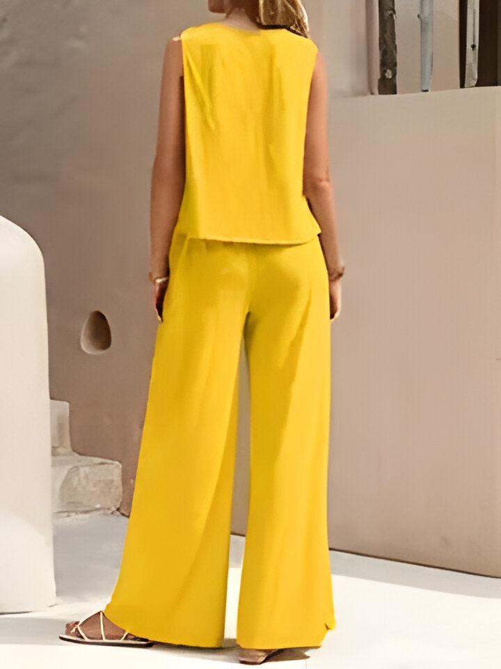 Olivia | Stylisches ärmelloses Oberteil und Hose mit weitem Bein für Frauen
