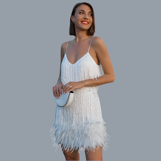 Lucila | Kleid mit Pailletten und Federn