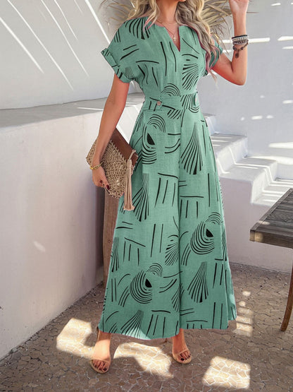 Davina - Eleganter Jumpsuit mit Print, kurzen Ärmeln und weitem Bein