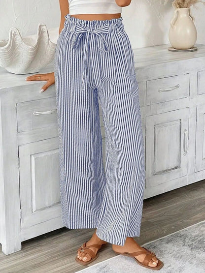 Candy - Elegante Hose mit weitem Bein, hoher Taille und Streifenmuster