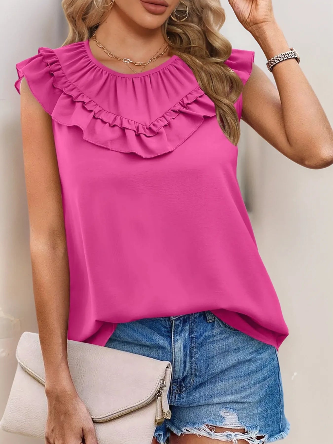 Maddison - Ärmellose Bluse mit Rundhalsausschnitt und Rüsche