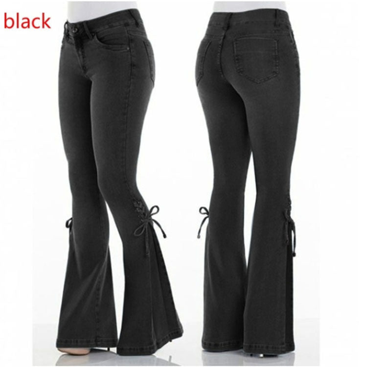 Britney - Hochgeschnittene Jeans mit weitem Bein und Schnürung für Frauen