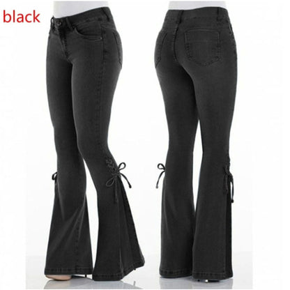 Britney - Hochgeschnittene Jeans mit weitem Bein und Schnürung für Frauen