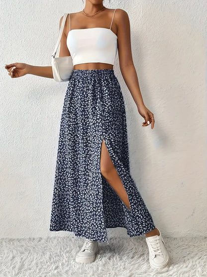 Maria | Floral bedruckter Maxirock mit hochtailliertem Design und Seitenschlitz