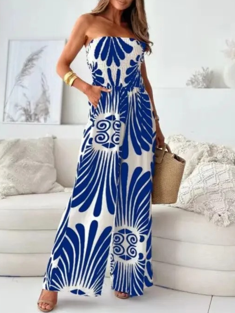 Daisy - Eleganter Jumpsuit mit weitem Bein und gerafftem Bandeau-Oberteil