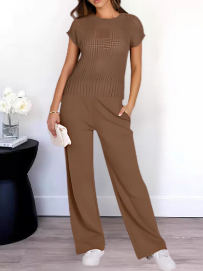 Delphine - Lässiges Set mit offen gestricktem Top und weiter Hose