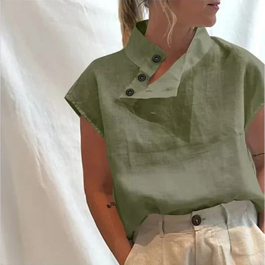 Elea - Elegante Kurzarmbluse aus Baumwolle und Leinen