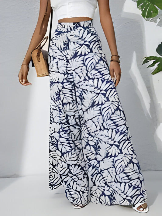 Hallie | Bohemian Floral Print Chiffon Hose mit weitem Bein für Frauen