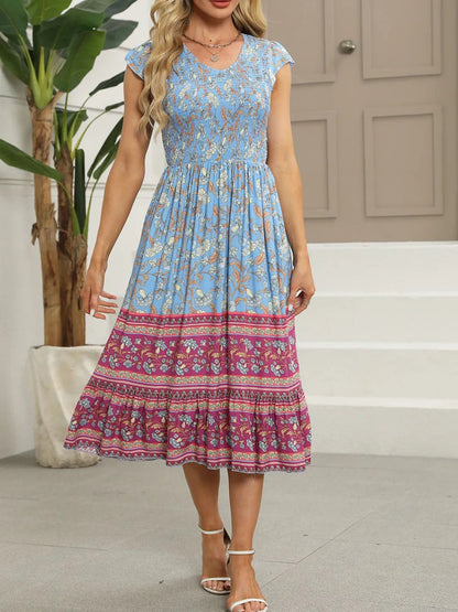 Cassandra - Elegantes Blumen-Kleid mit kurzen Ärmeln