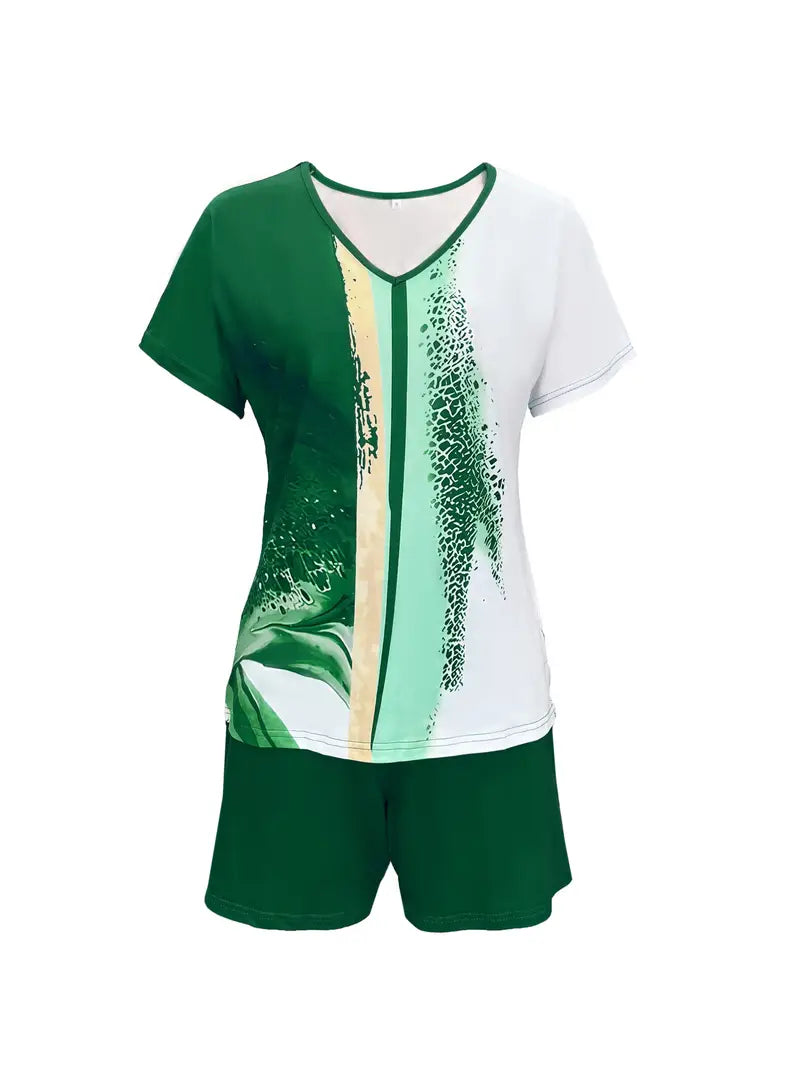 Natalia | Frühling/Sommer V-Ausschnitt Bohemian Print Kurzarm-Top