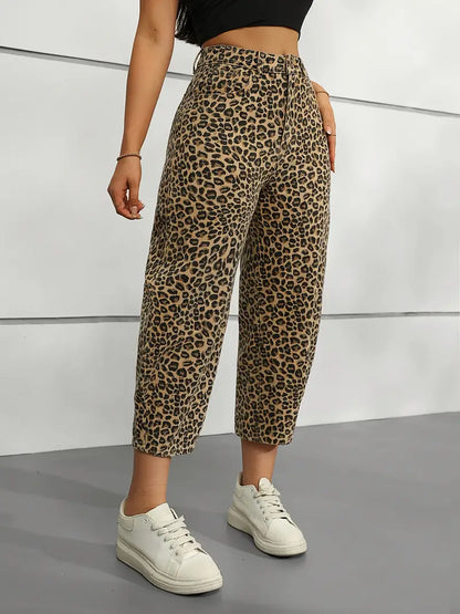 Veronica | Mutige Leopardenmuster Weite-Bein-Jeans – Perfekt für jede Saison