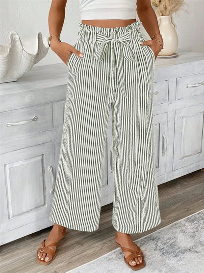 Candy - Elegante Hose mit weitem Bein, hoher Taille und Streifenmuster